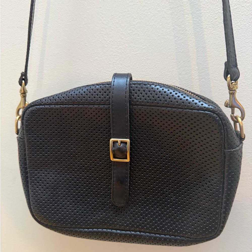 Clare V. Mini Sac Crossbody Bag, Leather Perforated Black Color